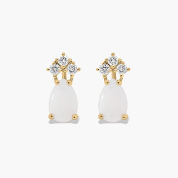 Pear Shape Opal And Tri-Diamond Stud Earrings In 14K Yellow Gold