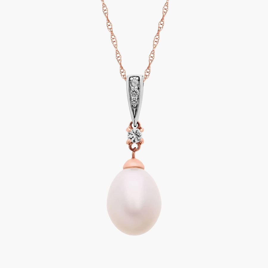 Freshwater Cultured Pearl and White Topaz Pendant in 14k Rose Gold (7.5mm)