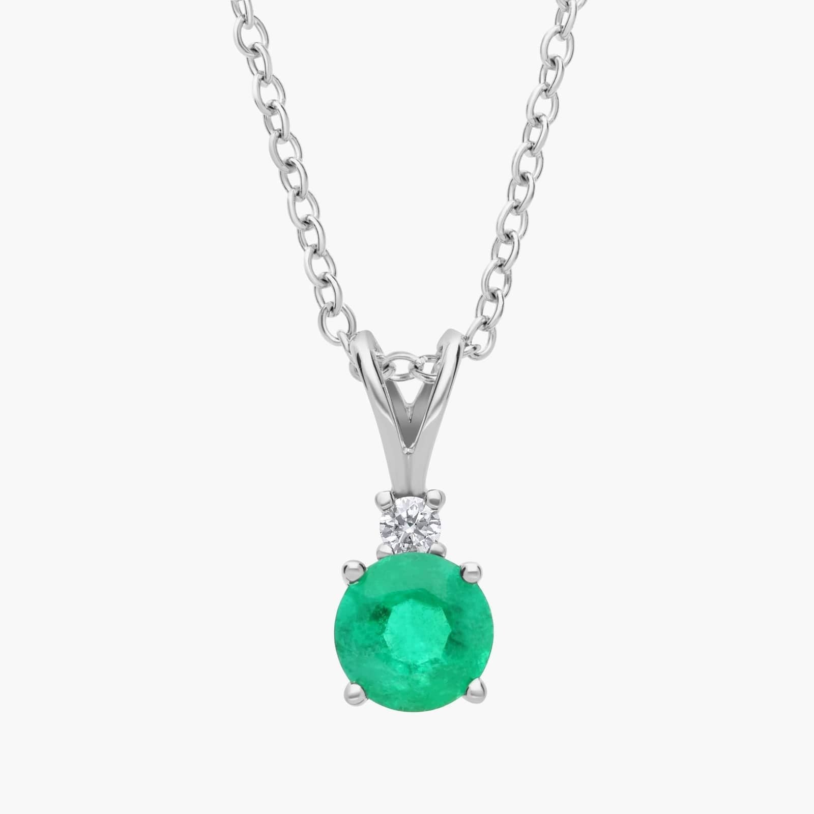 Emerald and Diamond Solitaire Pendant in 18k White Gold