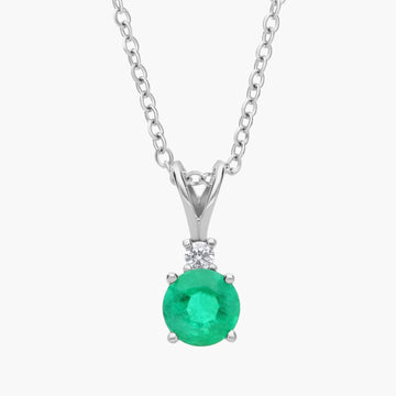 Emerald and Diamond Solitaire Pendant in 18k White Gold