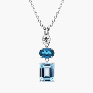Sky Blue Topaz, London Blue Topaz and White Sapphire Tower Pendant in Sterling Silver