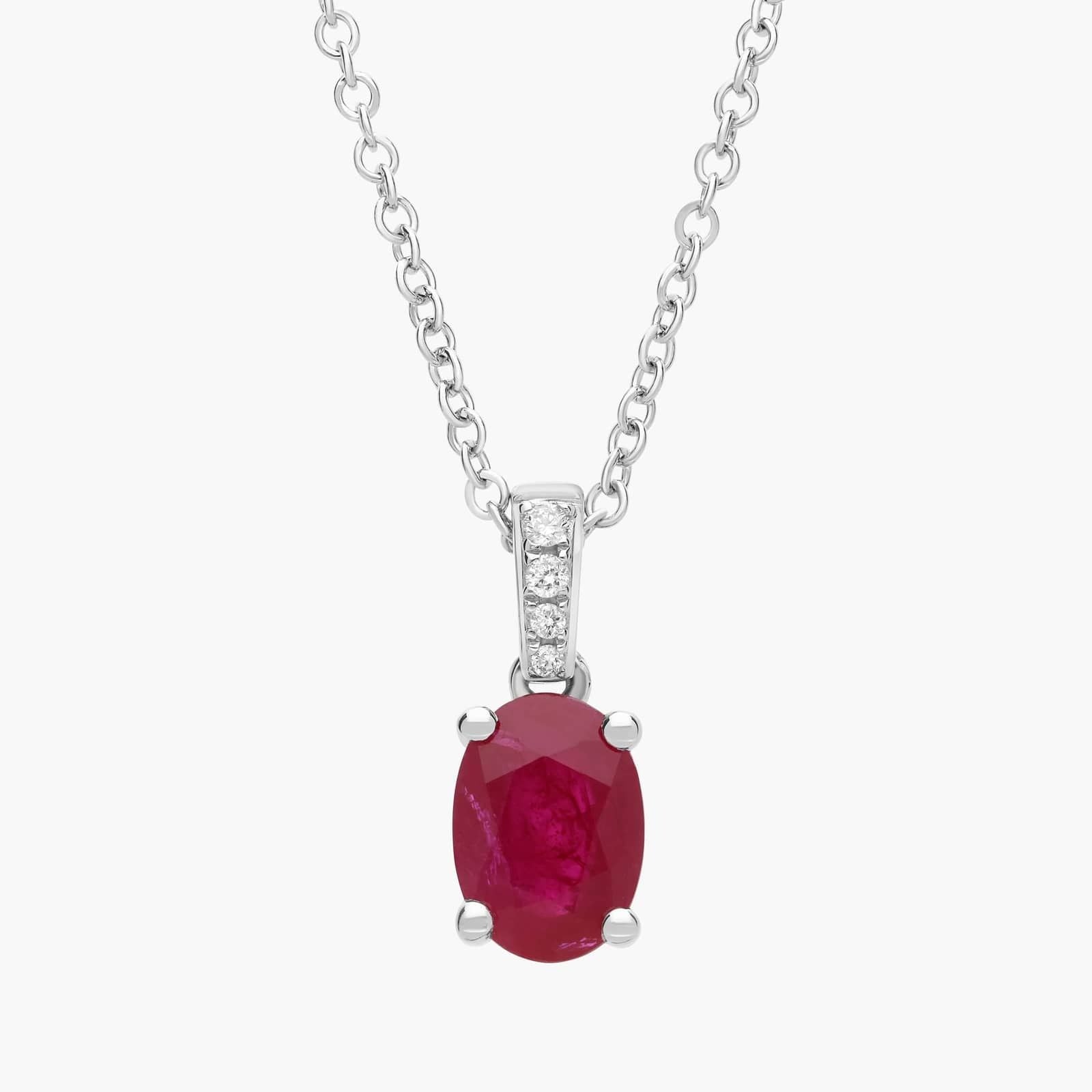 Oval Ruby and Diamond Pendant in 14k White Gold