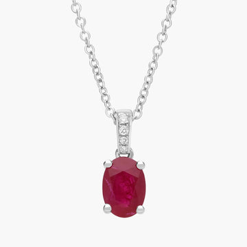 Oval Ruby and Diamond Pendant in 14k White Gold