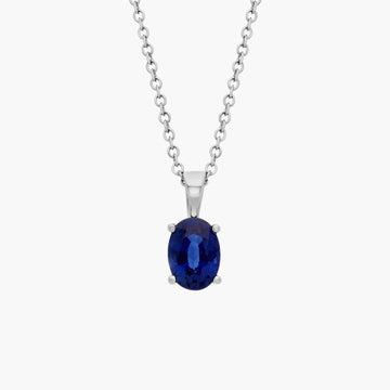 Oval Solitaire Sapphire Pendant in 18k White Gold (7x5mm)