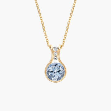 Round Aquamarine Pendant in 14k Yellow Gold (7mm)