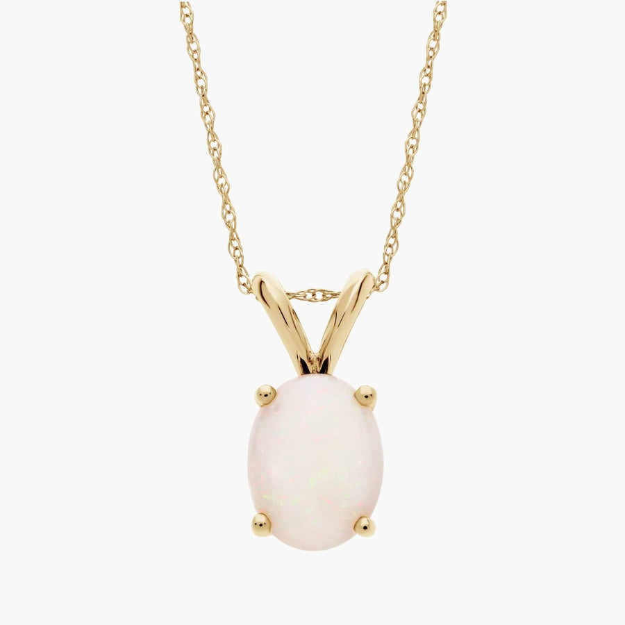 Oval Birthstone Opal Pendant Necklace in 14K Yellow Gold (9x7mm)