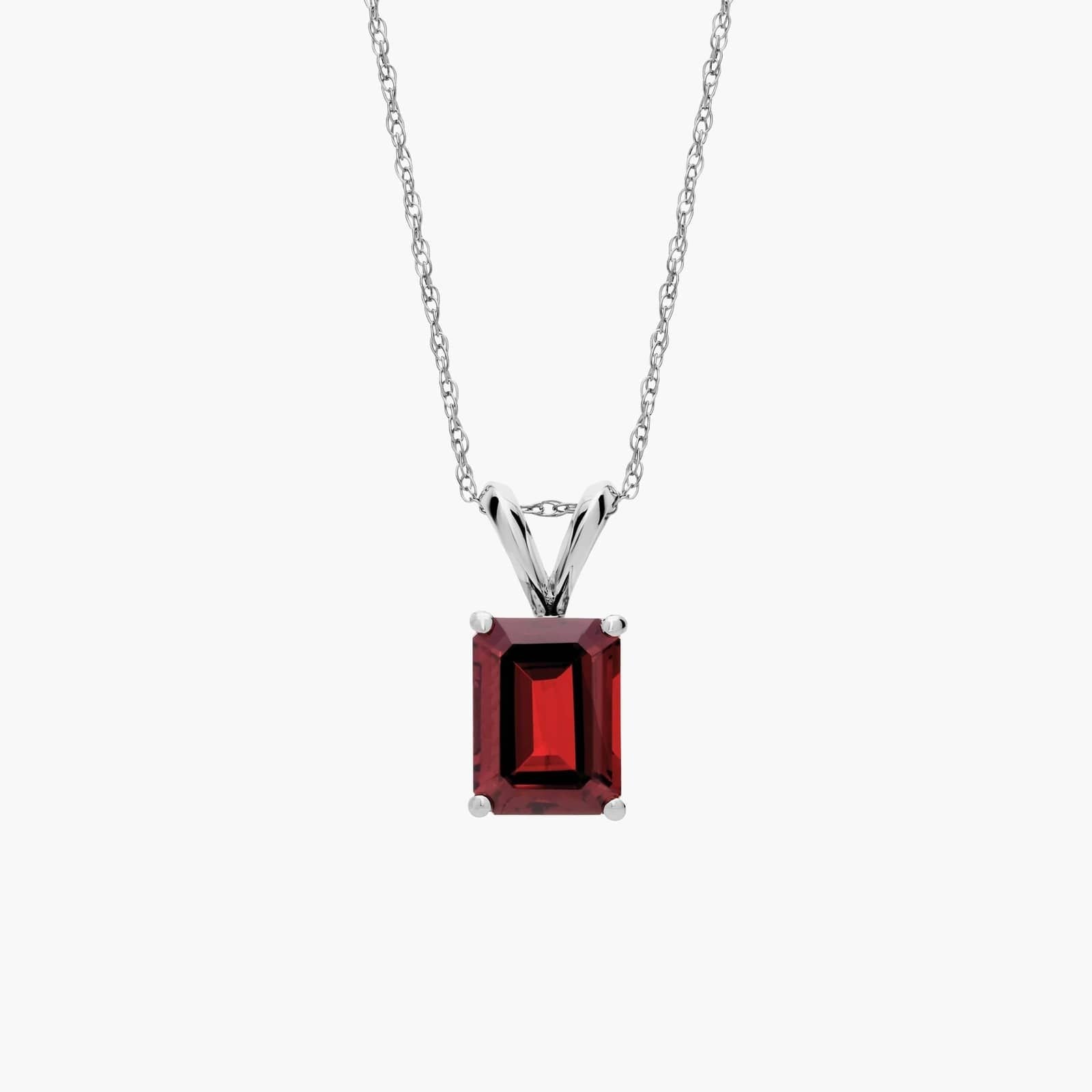 Emerald Cut Birthstone Garnet Pendant Necklace