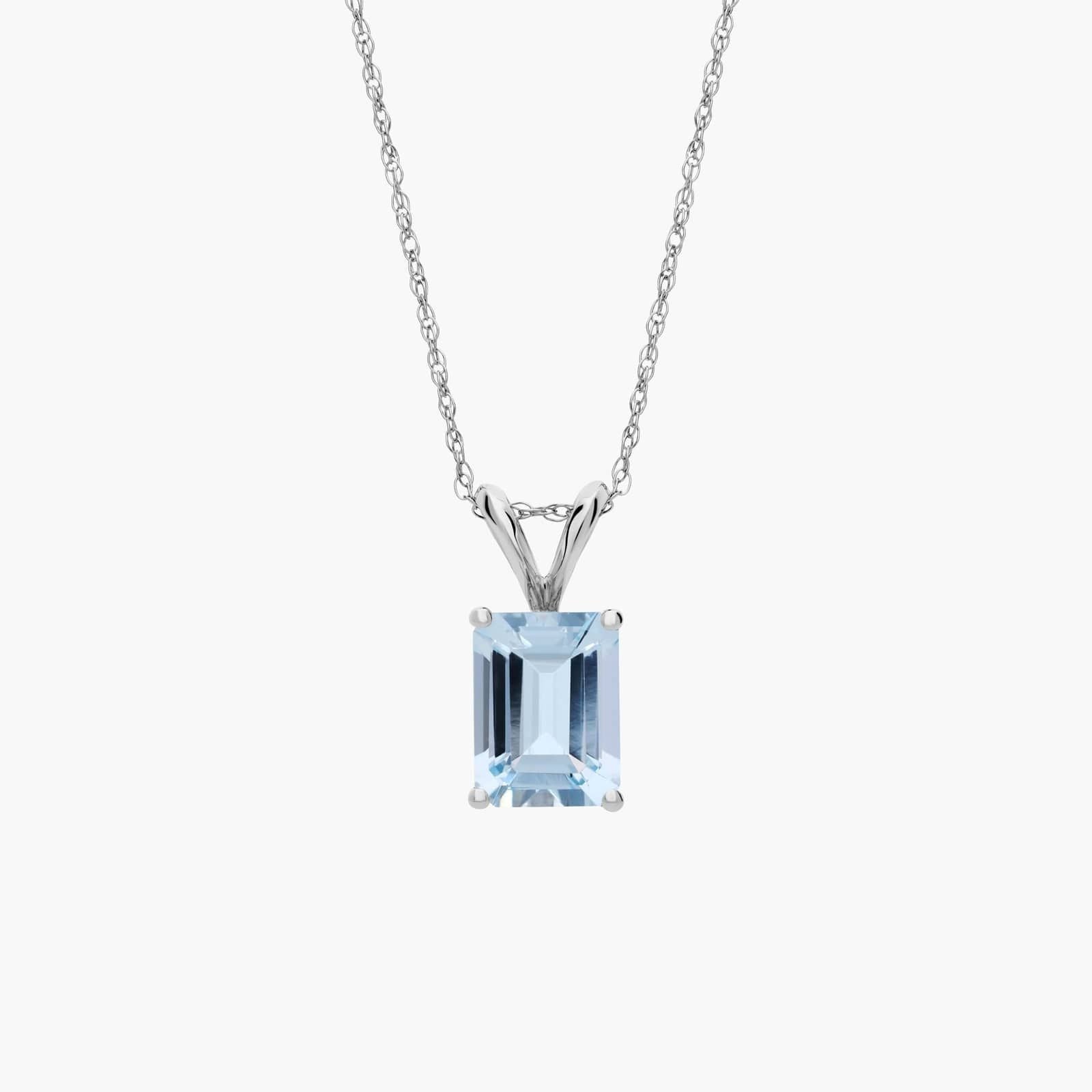 Emerald Cut Birthstone Aquamarine Pendant Necklace