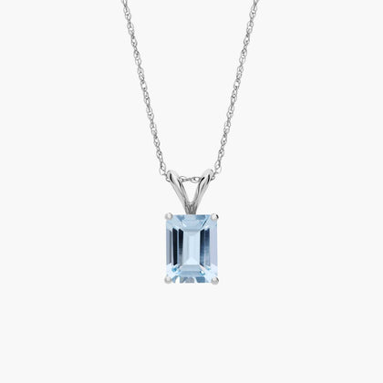 Emerald Cut Birthstone Aquamarine Pendant Necklace