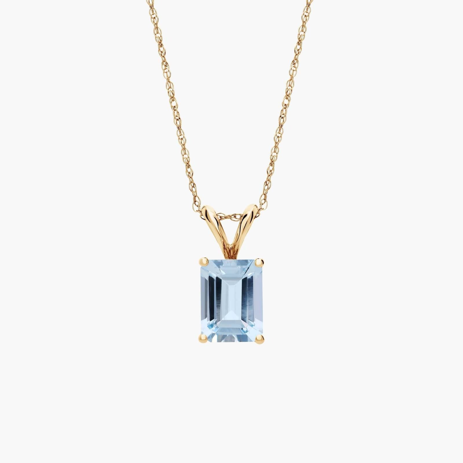 Emerald Cut Birthstone Aquamarine Pendant Necklace