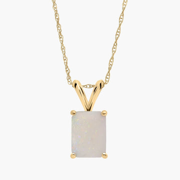 Emerald Cut Birthstone Opal Pendant Necklace (8x6mm)