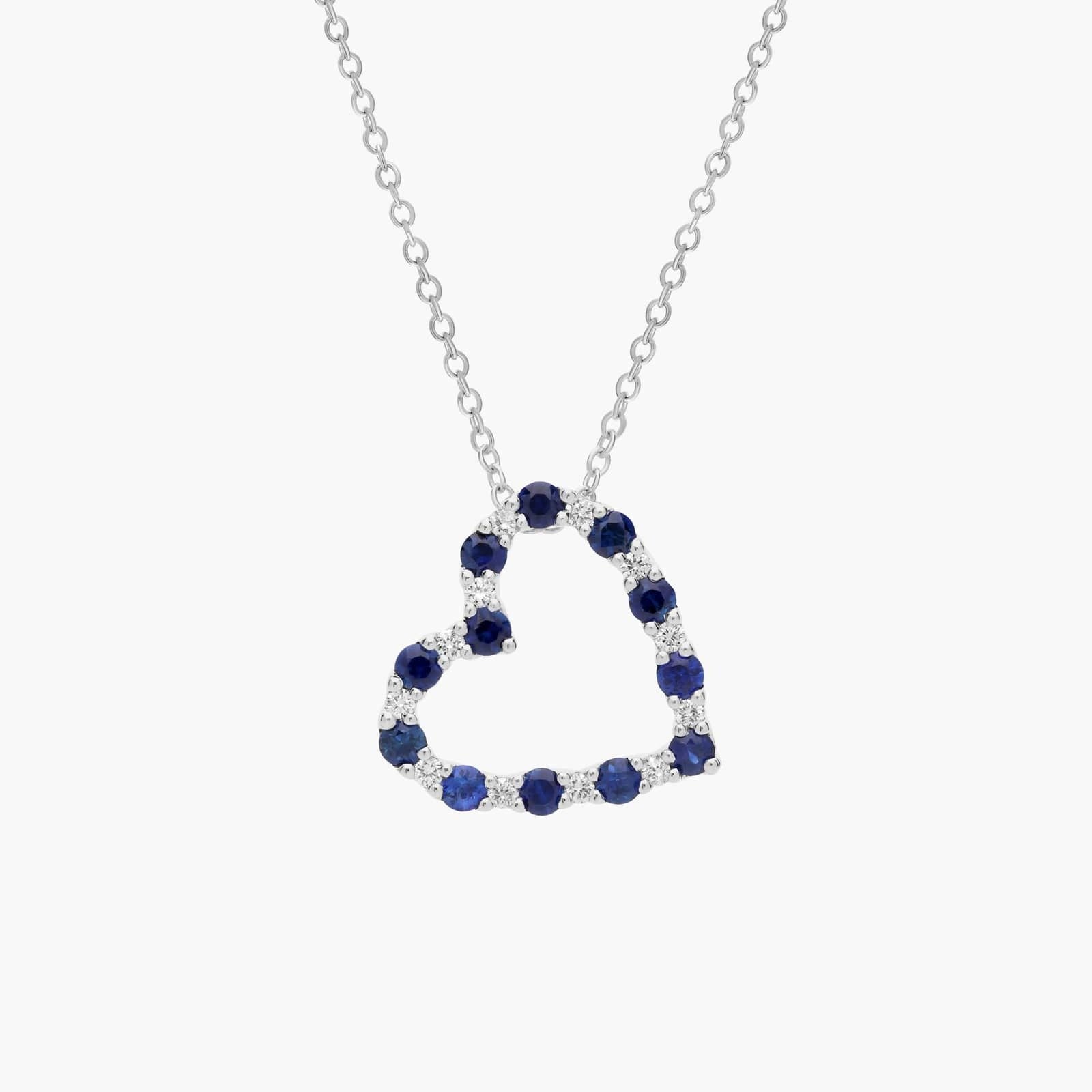 Luna Sapphire and Diamond Heart Pendant Necklace in 14k White Gold