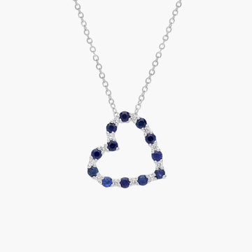 Luna Sapphire and Diamond Heart Pendant Necklace in 14k White Gold