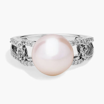 Freshwater Pearl Fashion Ring with Diamond Band in 14k White Gold (10.5-11mm)