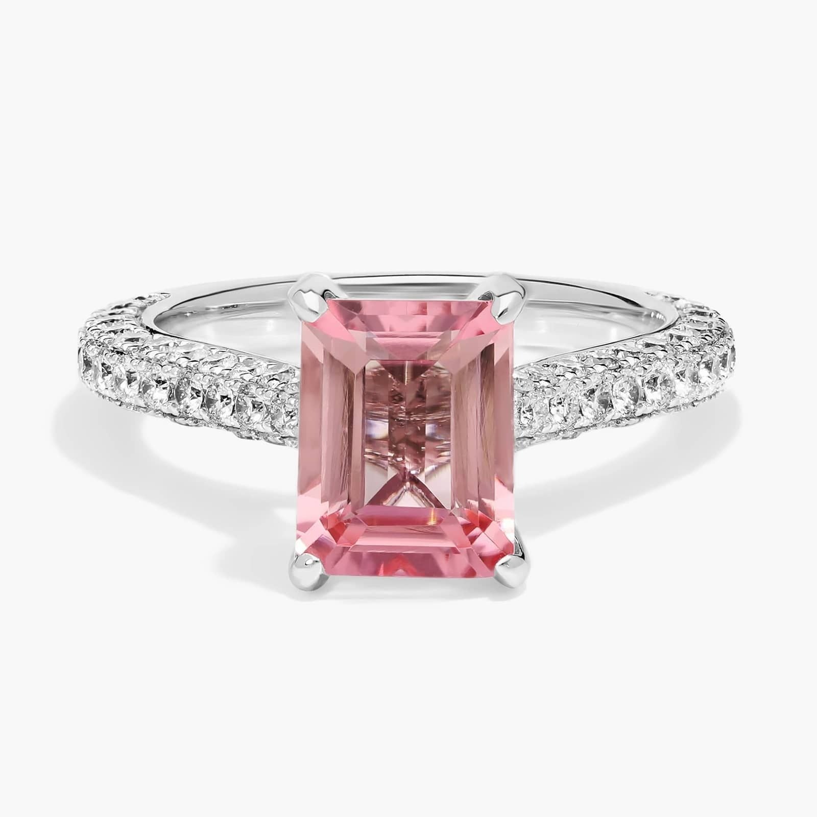 Extraordinary Collection: Emerald Cut Pink Tourmaline and Diamond Ring in 18k White Gold