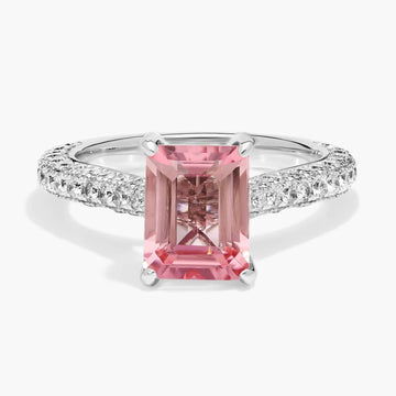 Extraordinary Collection: Emerald Cut Pink Tourmaline and Diamond Ring in 18k White Gold