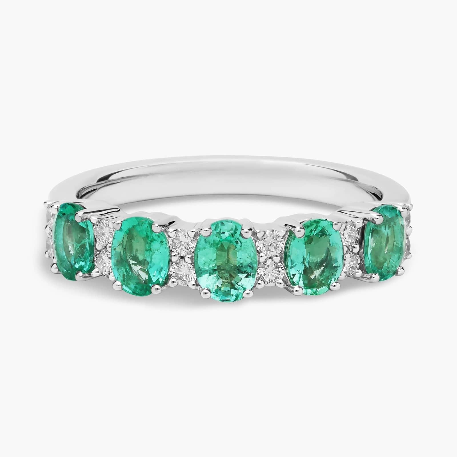 Emerald and Diamond Five-Stone Ring in 14k White Gold
