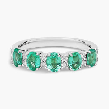 Emerald and Diamond Five-Stone Ring in 14k White Gold