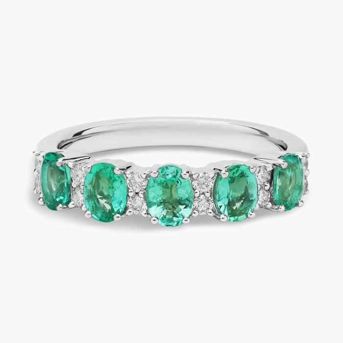 Emerald and Diamond Five-Stone Ring in 14k White Gold