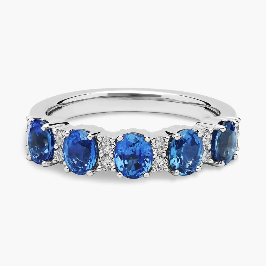 Sapphire and Diamond Five-Stone Ring in 14k White Gold