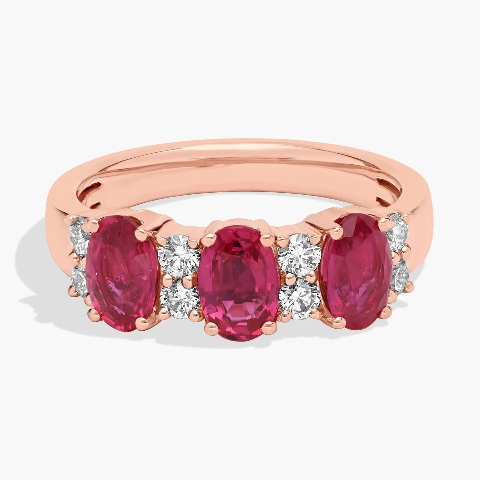 Ruby and Diamond Three-Stone Ring in 14k Rose Gold