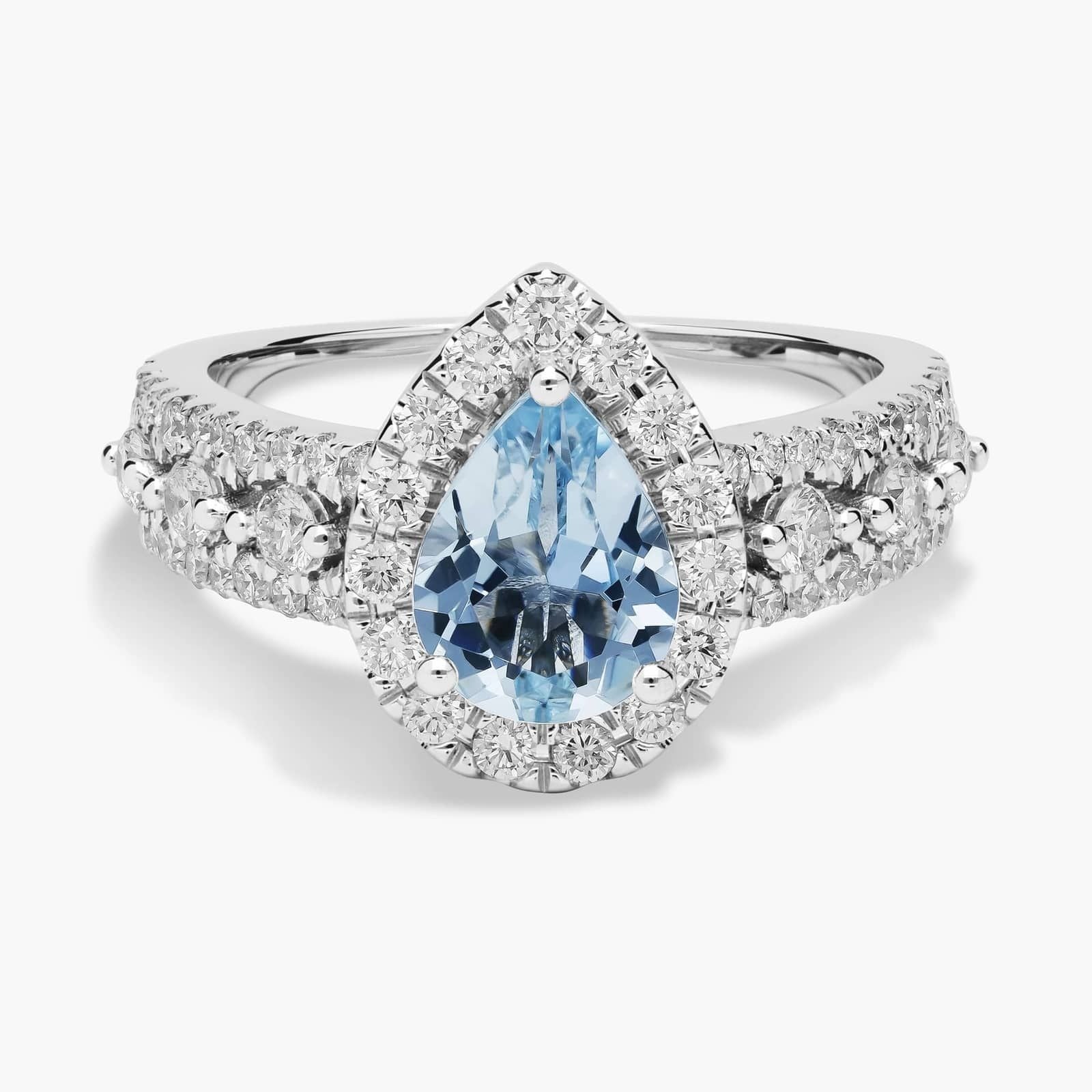 Pear Shaped Aquamarine Fashion Ring in 14k White Gold (8x6mm)