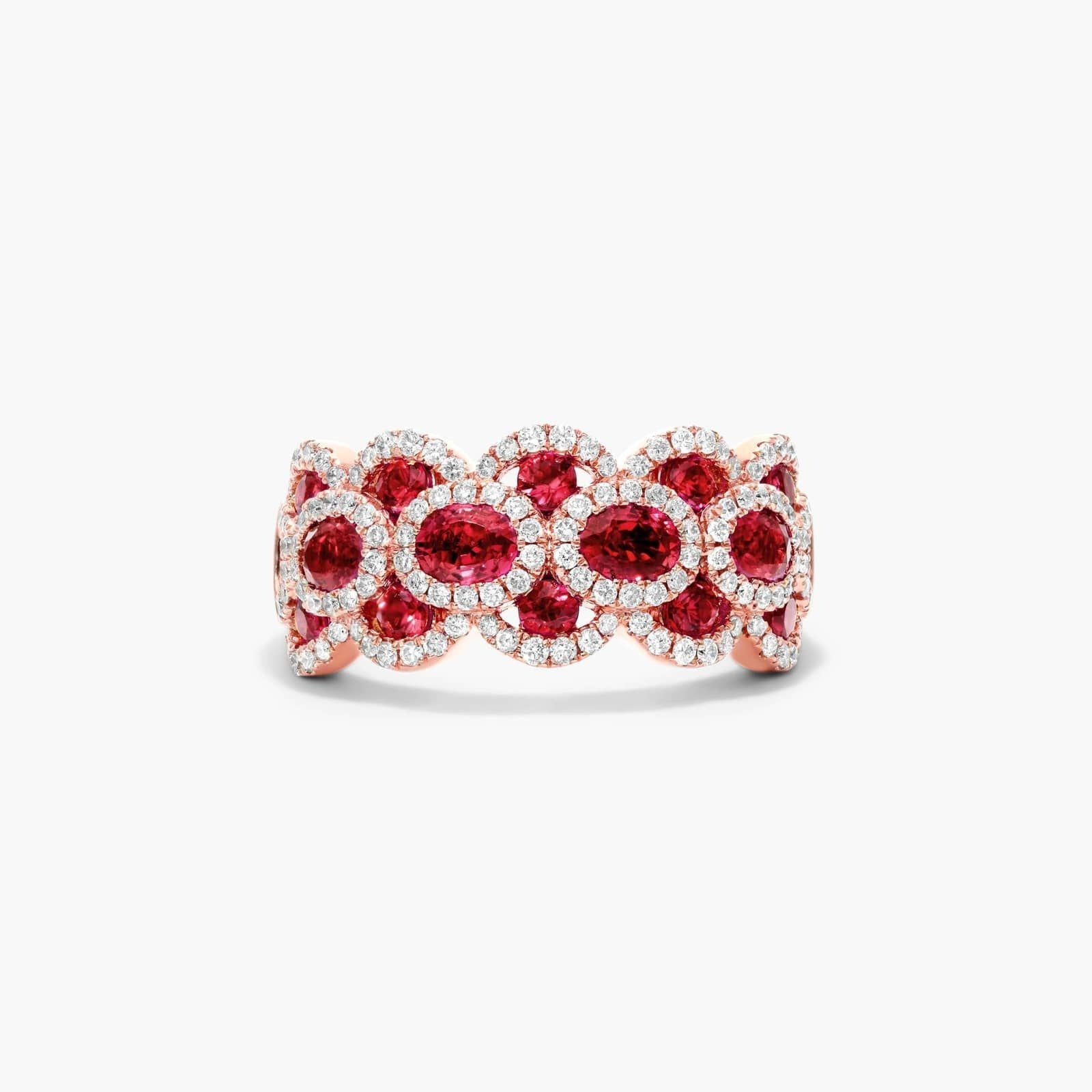 Wavy Ruby And Diamond Ring In 14K Rose Gold