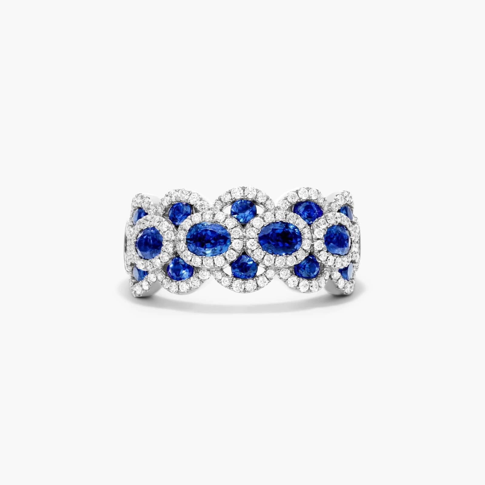 Wavy Sapphire And Diamond Ring In 14K White Gold