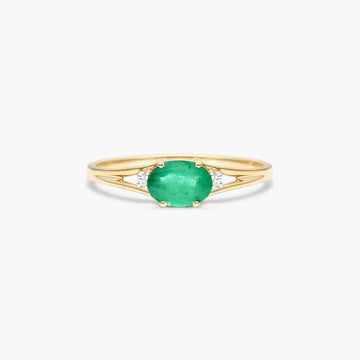 Oval Emerald And Diamond Accent Birthstone Ring In 14K Yellow Gold