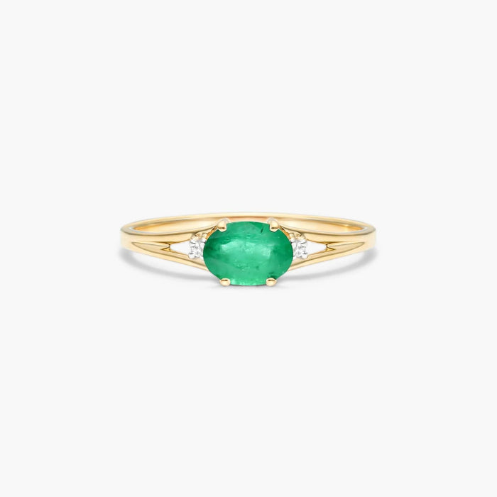 Oval Emerald And Diamond Accent Birthstone Ring In 14K Yellow Gold
