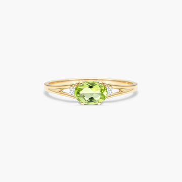 Oval Peridot And Diamond Accent Birthstone Ring In 14K Yellow Gold