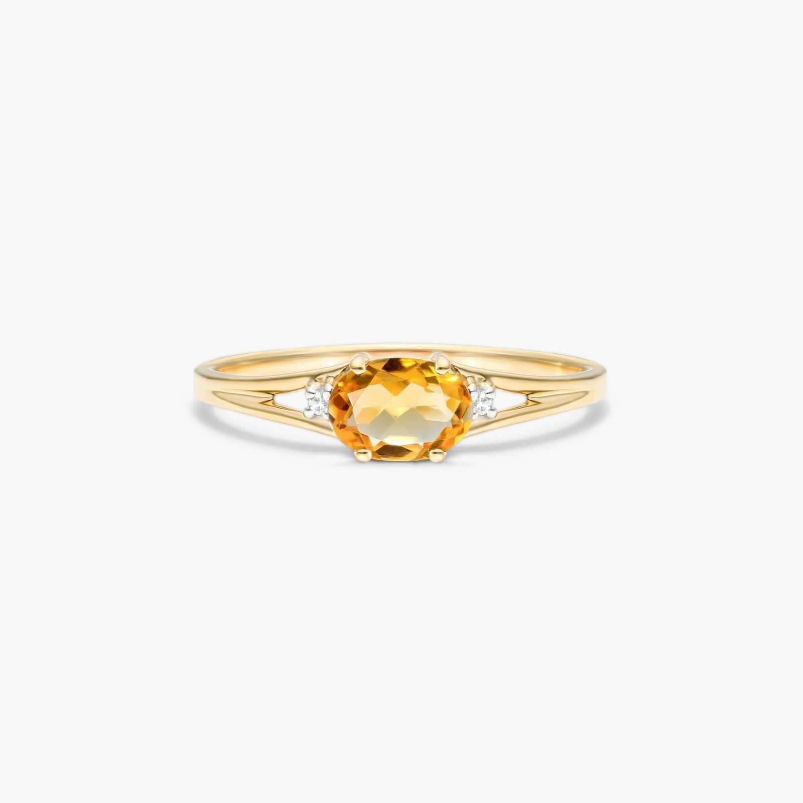 Oval Citrine And Diamond Accent Birthstone Ring In 14K Yellow Gold