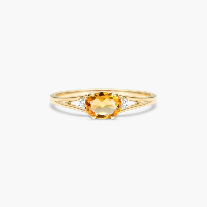 Oval Citrine And Diamond Accent Birthstone Ring In 14K Yellow Gold