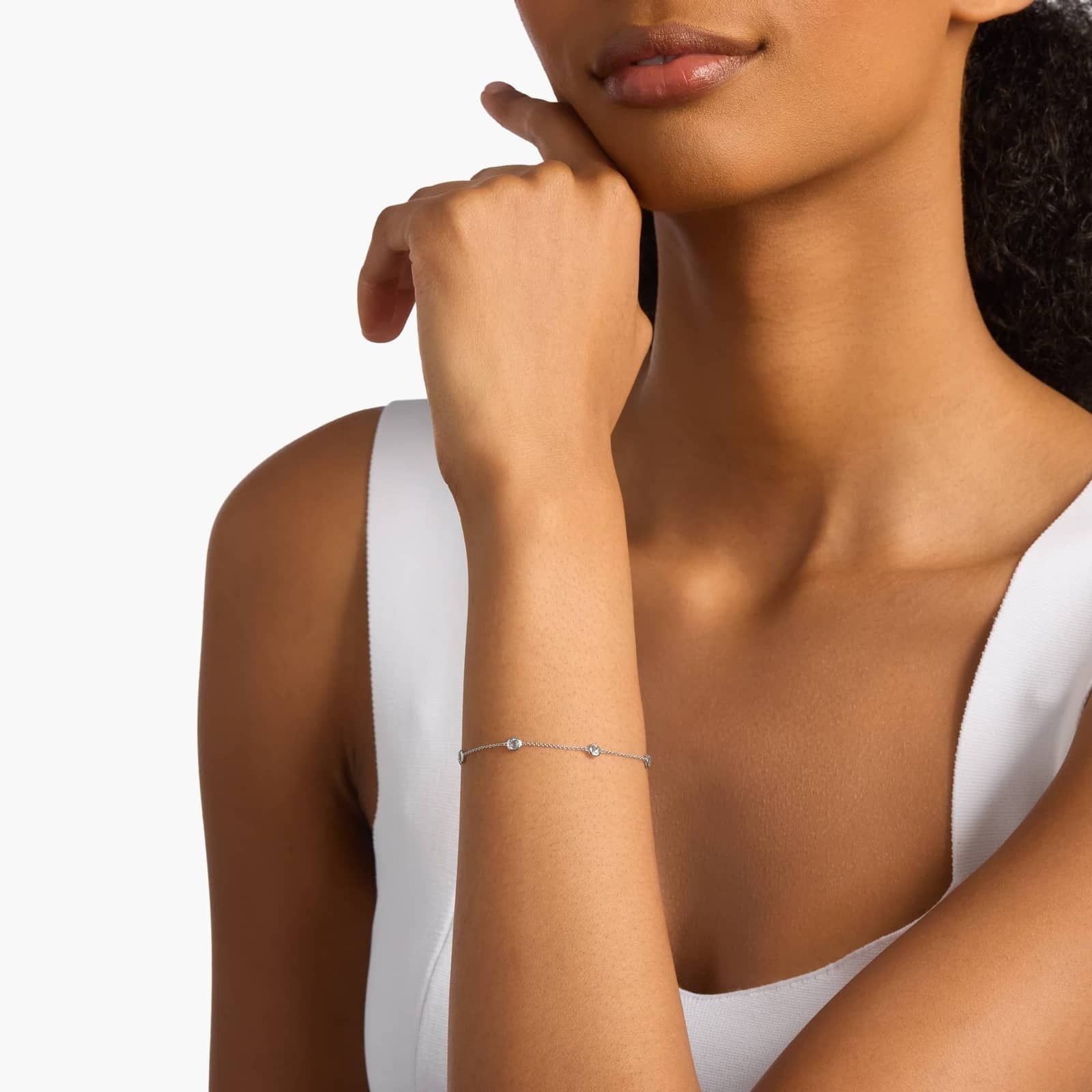 Aquamarine Stationed Bezel-Set Bracelet in 14k White Gold