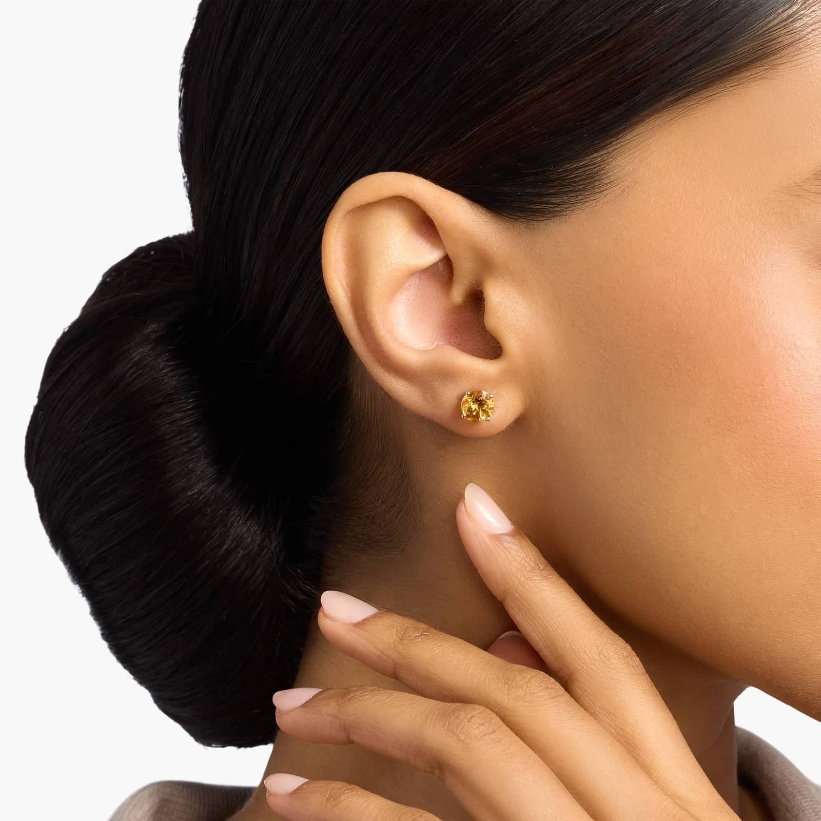 Citrine Stud Earrings in 14k White Gold (7mm)