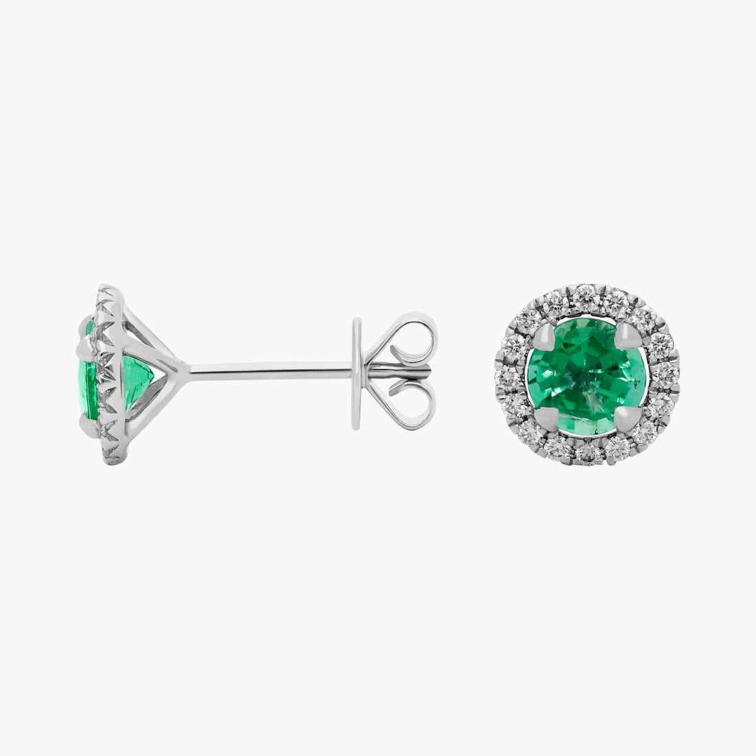 Mini Emerald Earrings with Diamond Blossom Halo in 14k Yellow Gold (3.5mm)