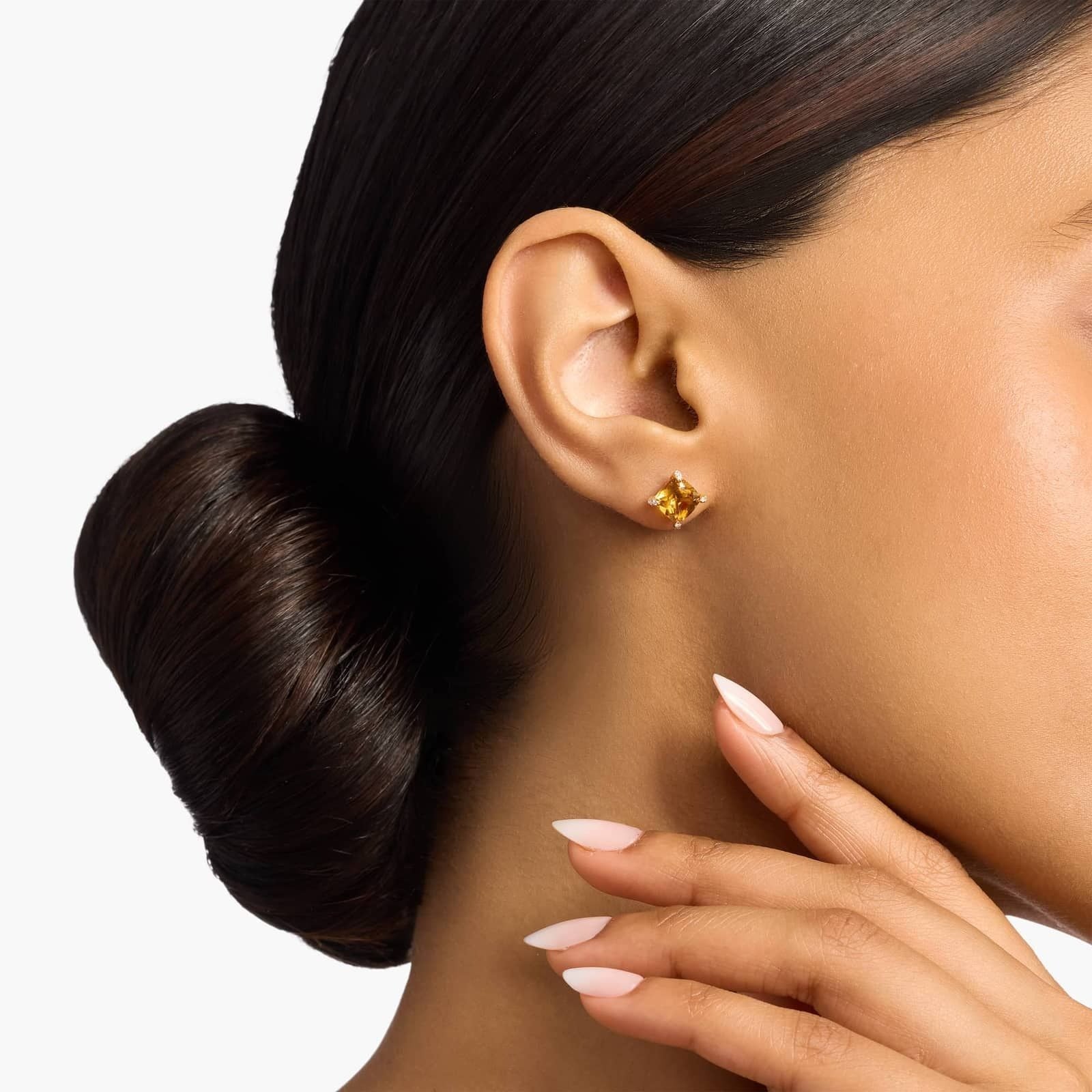 Cushion Cut Citrine and Diamond Accent Earrings in 14k Yellow Gold (7mm)