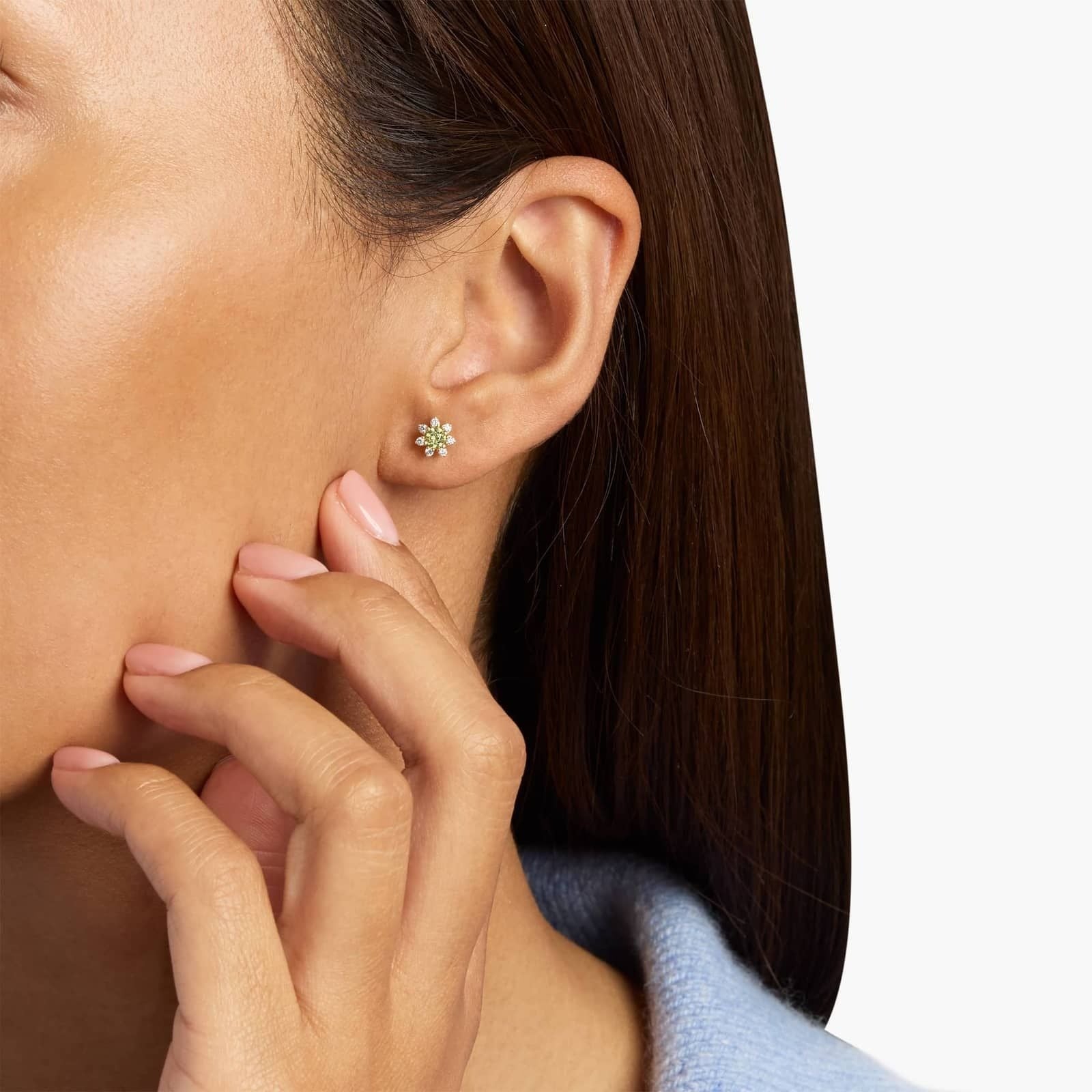 Mini Peridot Earrings with Diamond Blossom Halo in 14k Yellow Gold (3.5mm)