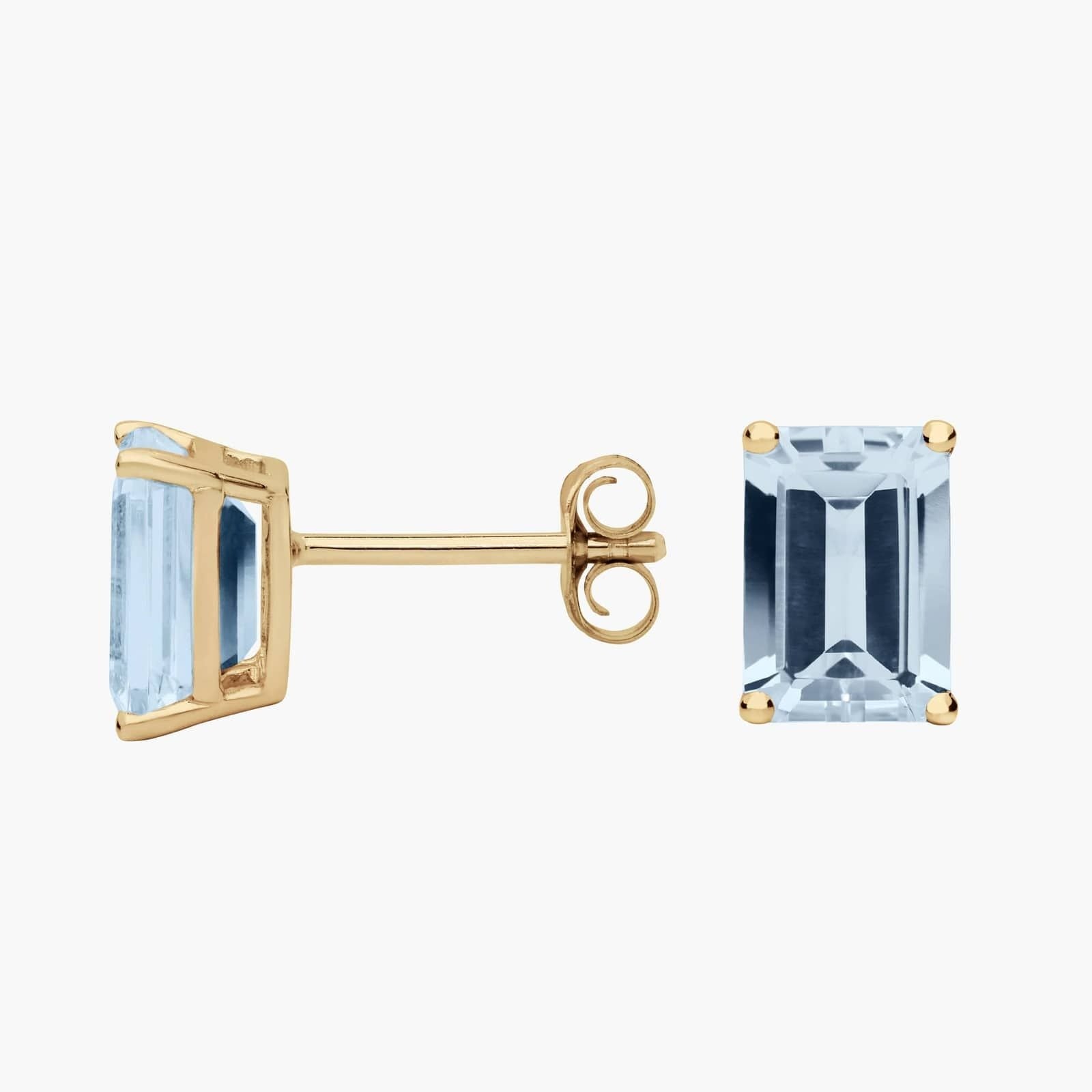 Emerald Cut Birthstone Aquamarine Stud Earrings