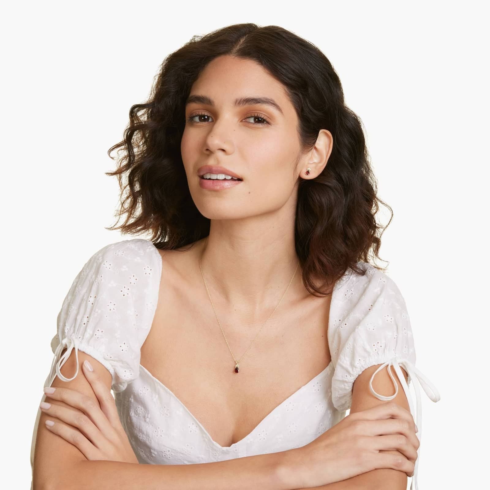 Pear Shape Garnet And Tri-Diamond Stud Earrings