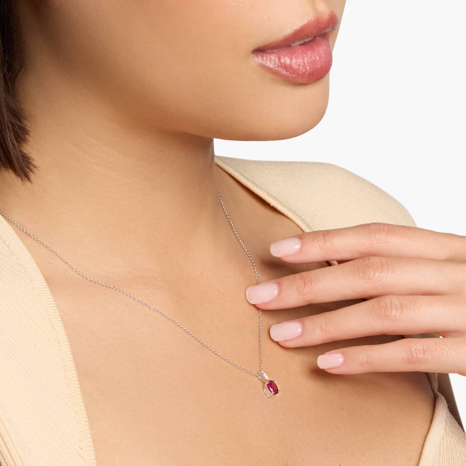 Oval Ruby and Diamond Pendant in 14k White Gold