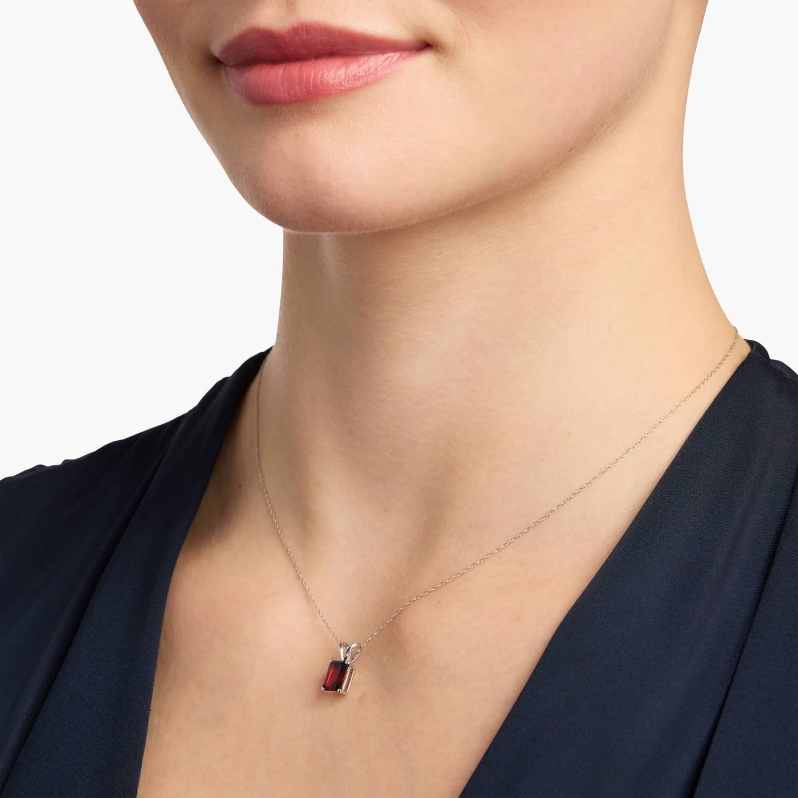 Emerald Cut Birthstone Garnet Pendant Necklace