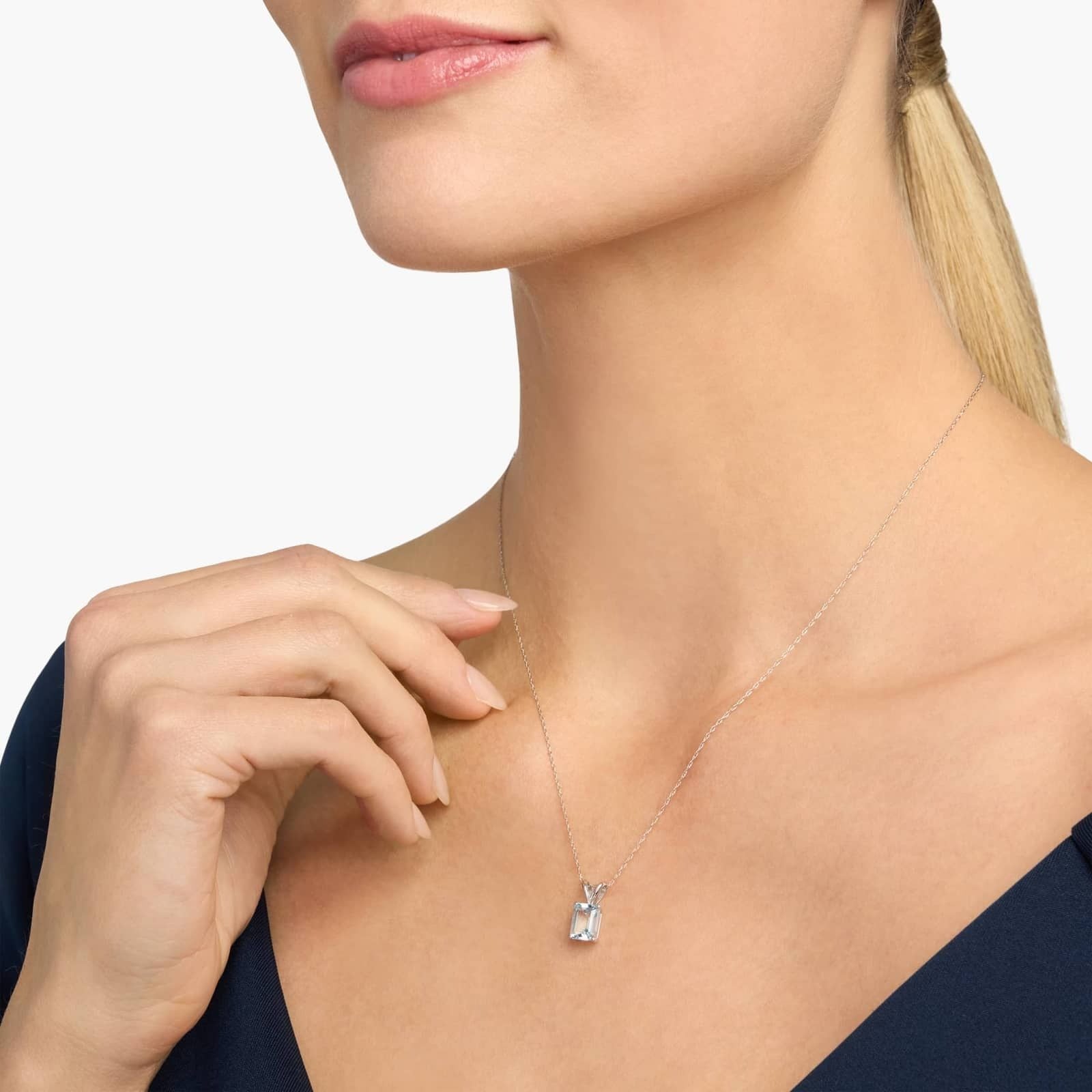Emerald Cut Birthstone Aquamarine Pendant Necklace