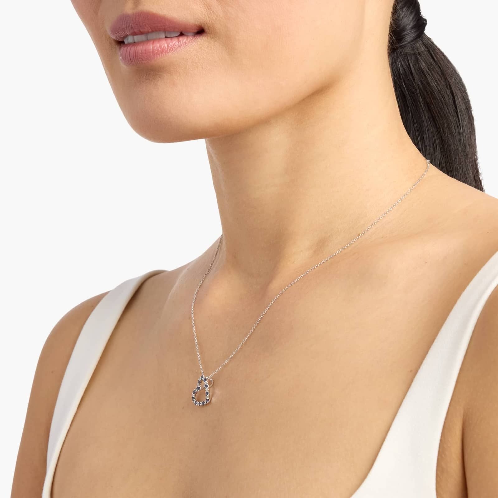 Luna Sapphire and Diamond Heart Pendant Necklace in 14k White Gold