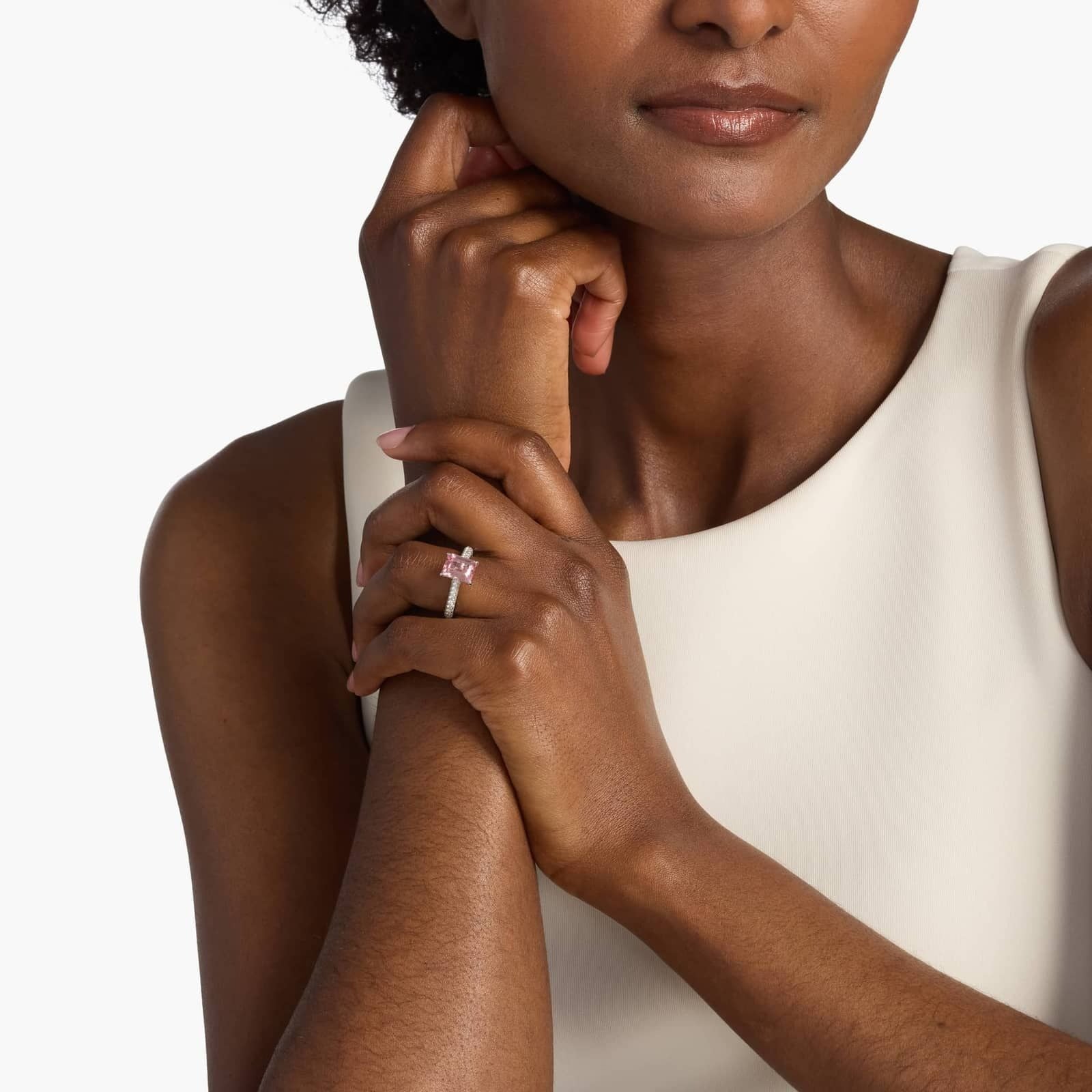 Extraordinary Collection: Emerald Cut Pink Tourmaline and Diamond Ring in 18k White Gold