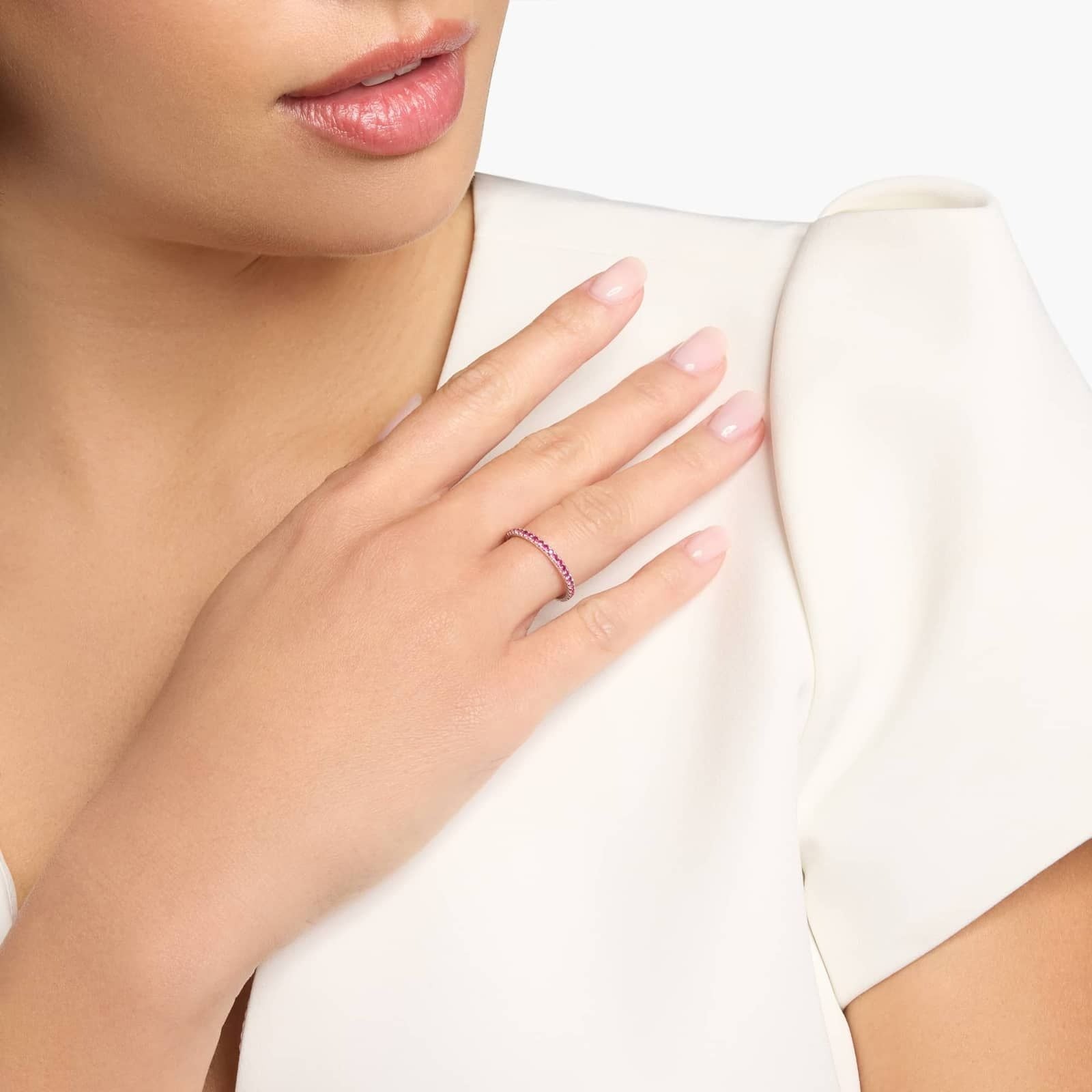 Riviera Pavé Ruby Eternity Ring in 18k White Gold (1.5mm)