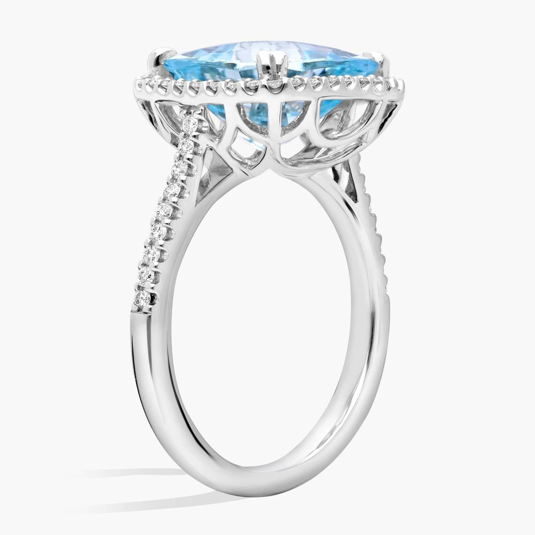 Cushion-Cut Aquamarine Diamond Halo Cocktail Ring in 14k White Gold (10.5mm)