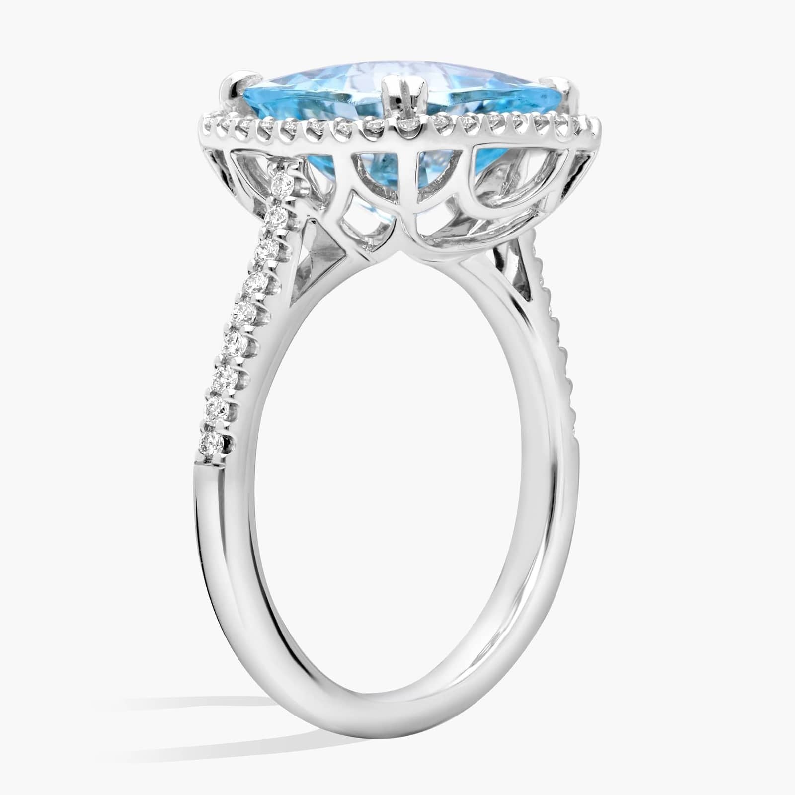 Cushion-Cut Aquamarine Diamond Halo Cocktail Ring in 14k White Gold (10.5mm)