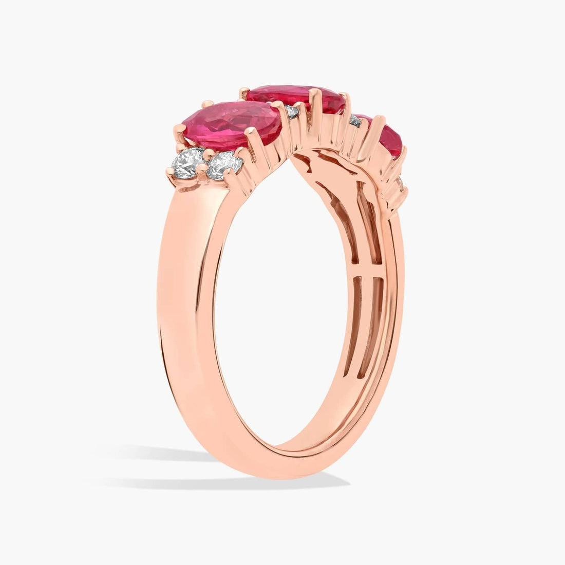 Ruby and Diamond Three-Stone Ring in 14k Rose Gold
