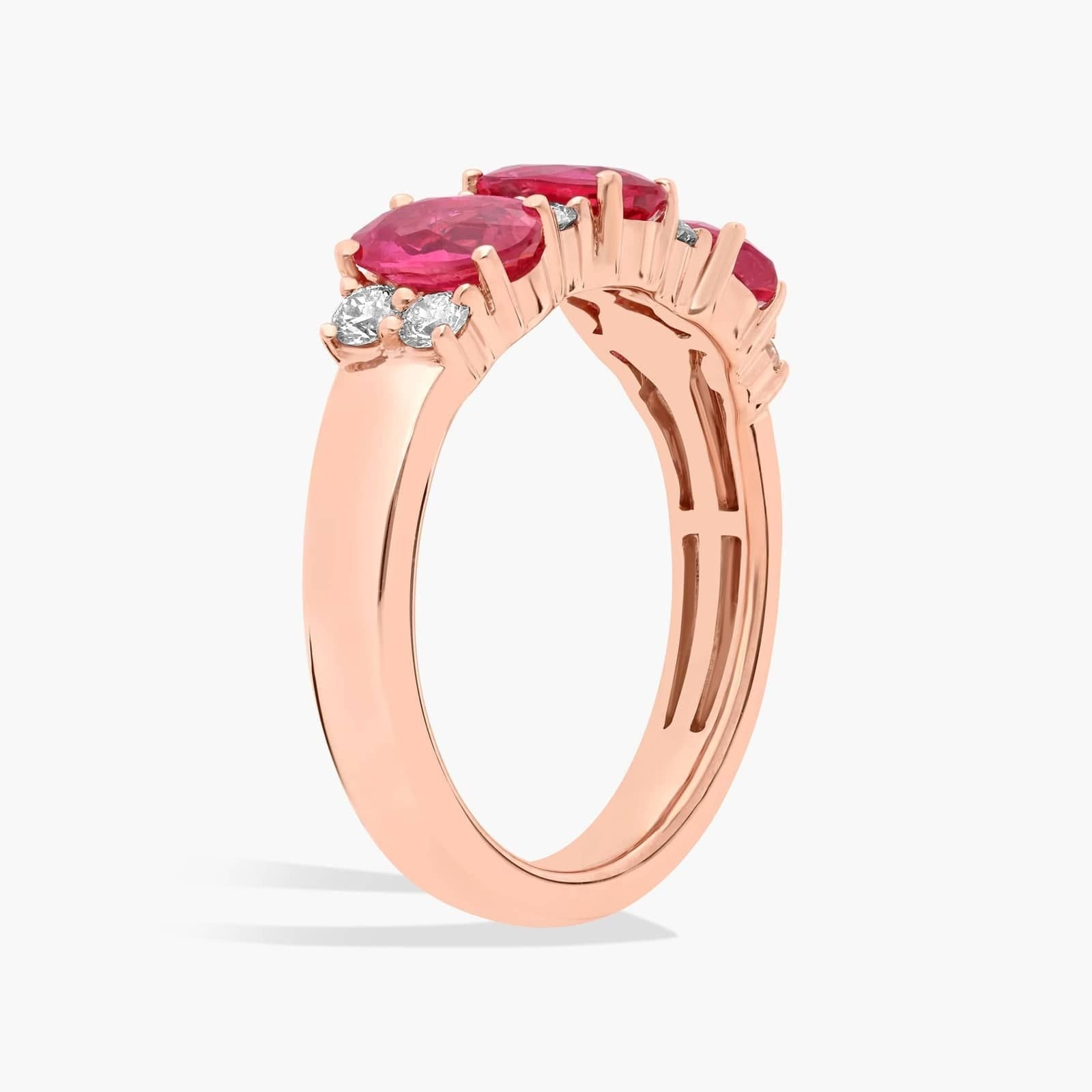 Ruby and Diamond Three-Stone Ring in 14k Rose Gold